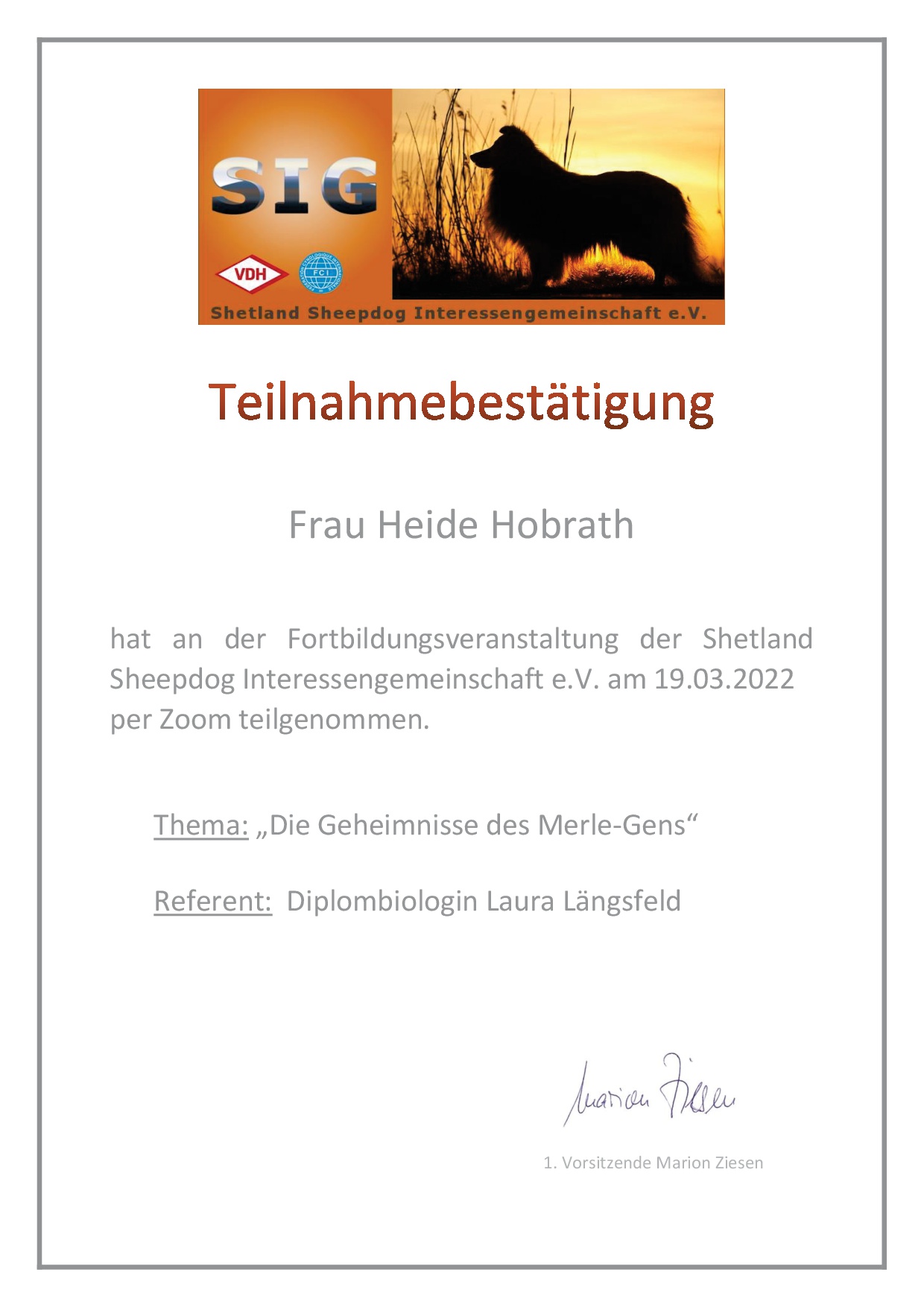 2022 03 LauraLngsfeld Die Geheimisse des Merle Gens Teilnahmebesttigung